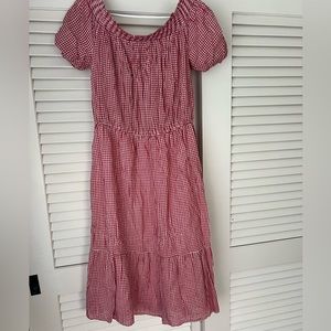 Red Gingham Dress On or Off Shoulder